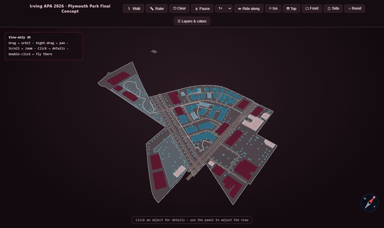 Preview of the interactive 3D model of the final Plymouth Park concept.