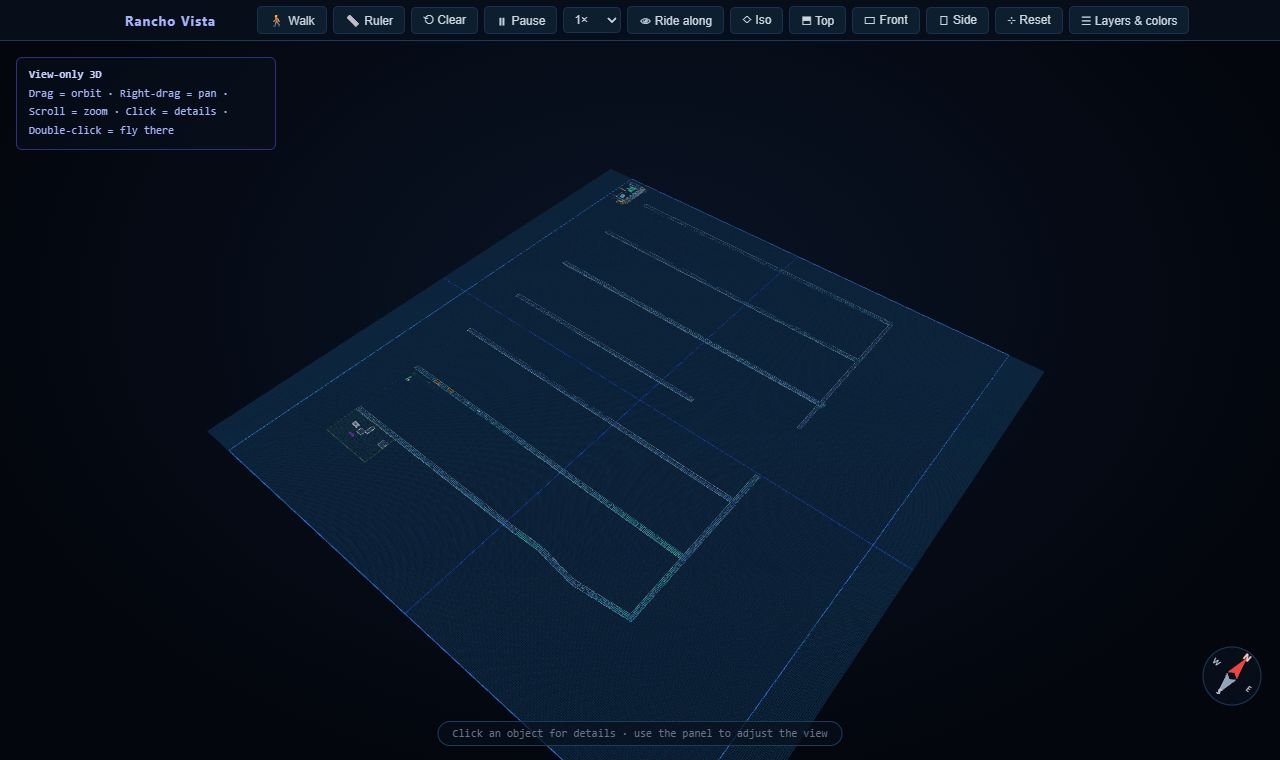 Preview of the interactive 3D model of the Rancho Vista street network.